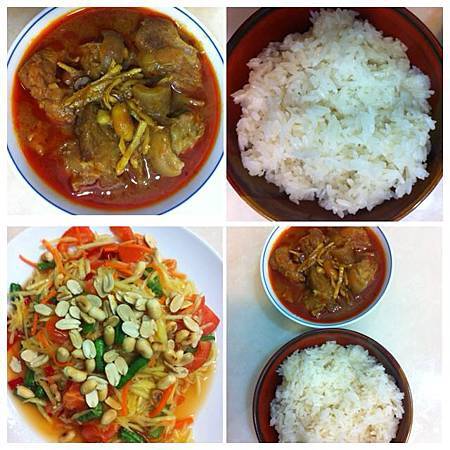 泰式魯肉(แกงฮังเล)+糯米飯+涼拌木瓜絲