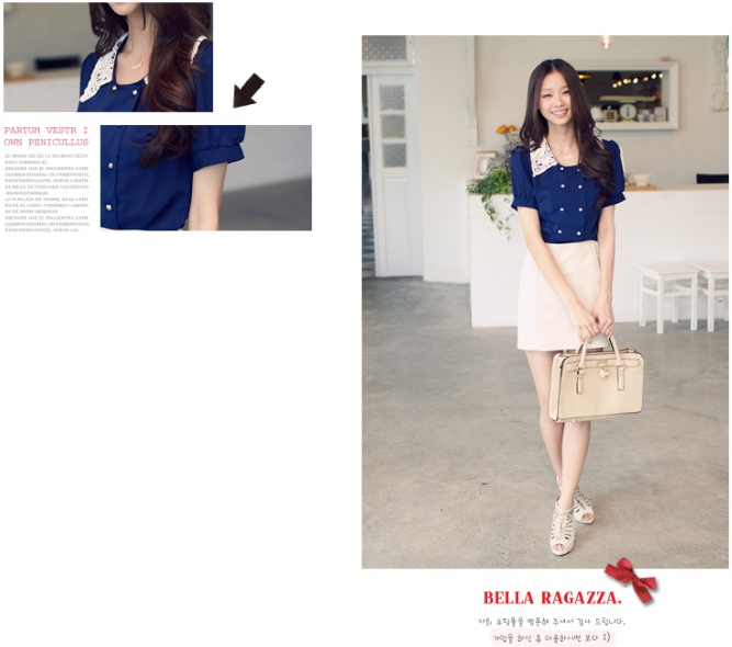 韓版布蕾絲雕花領金色雙排釦設計立體縮口袖雪紡上衣.jpg 韓版布蕾絲雕花領金色雙排釦設計立體縮口袖雪紡上衣.jpg