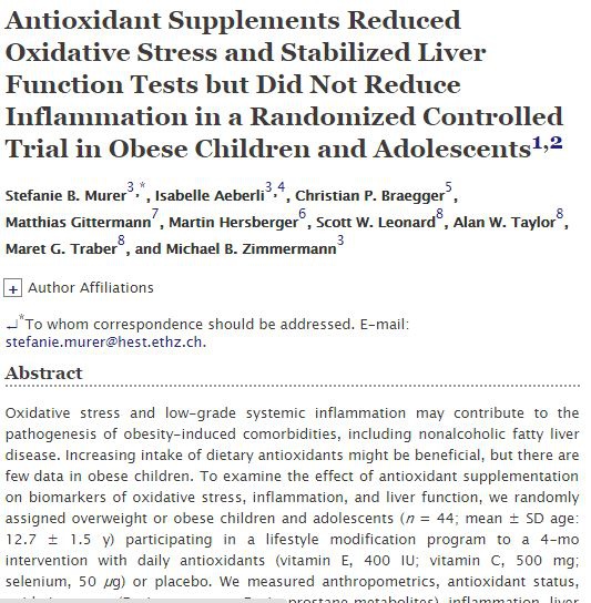 Antioxidant Supplements Reduced Oxidative Stress and Stabilized Liver Function Tests but Did Not Reduce Inflammation in a Randomized Controlled Trial in Obese Children and Adolescents