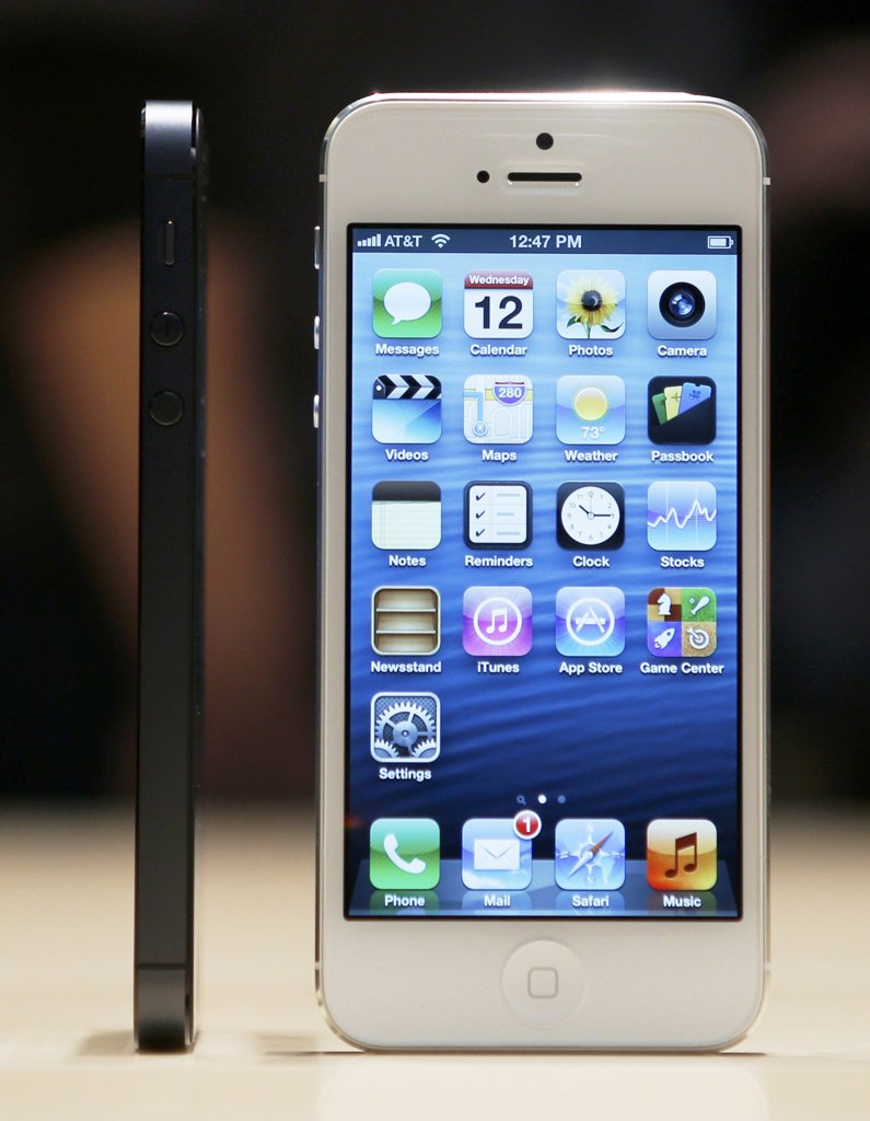 The iPhone 5 on display after its introduction during Apple Inc.