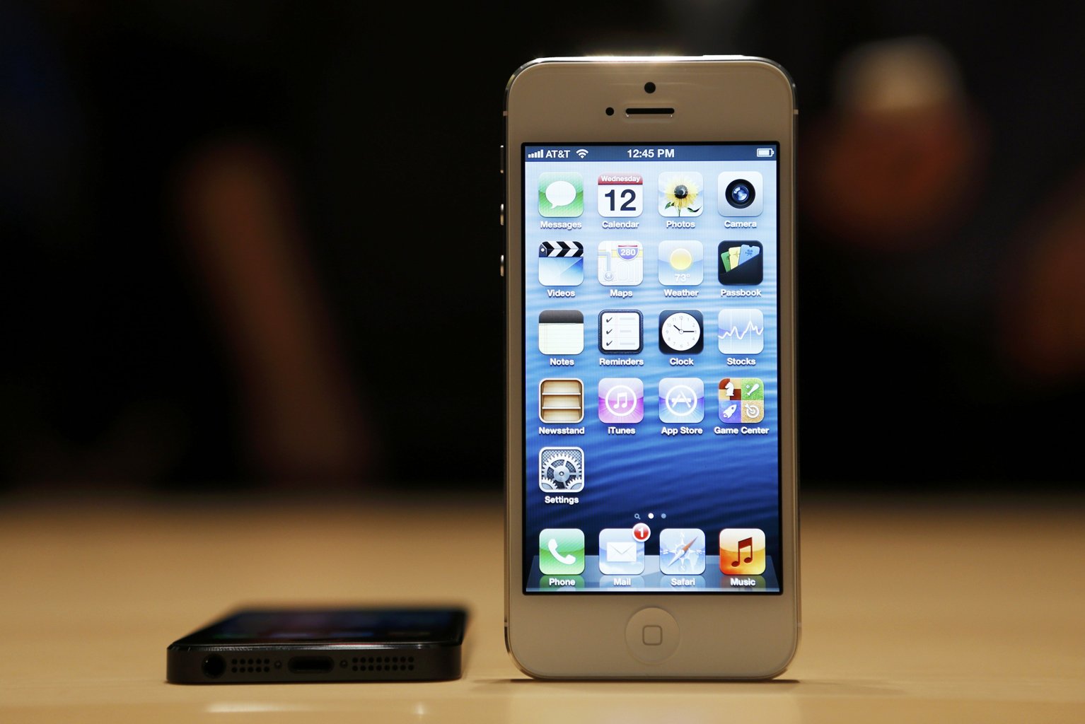 The iPhone 5 on display after its introduction during Apple Inc.
