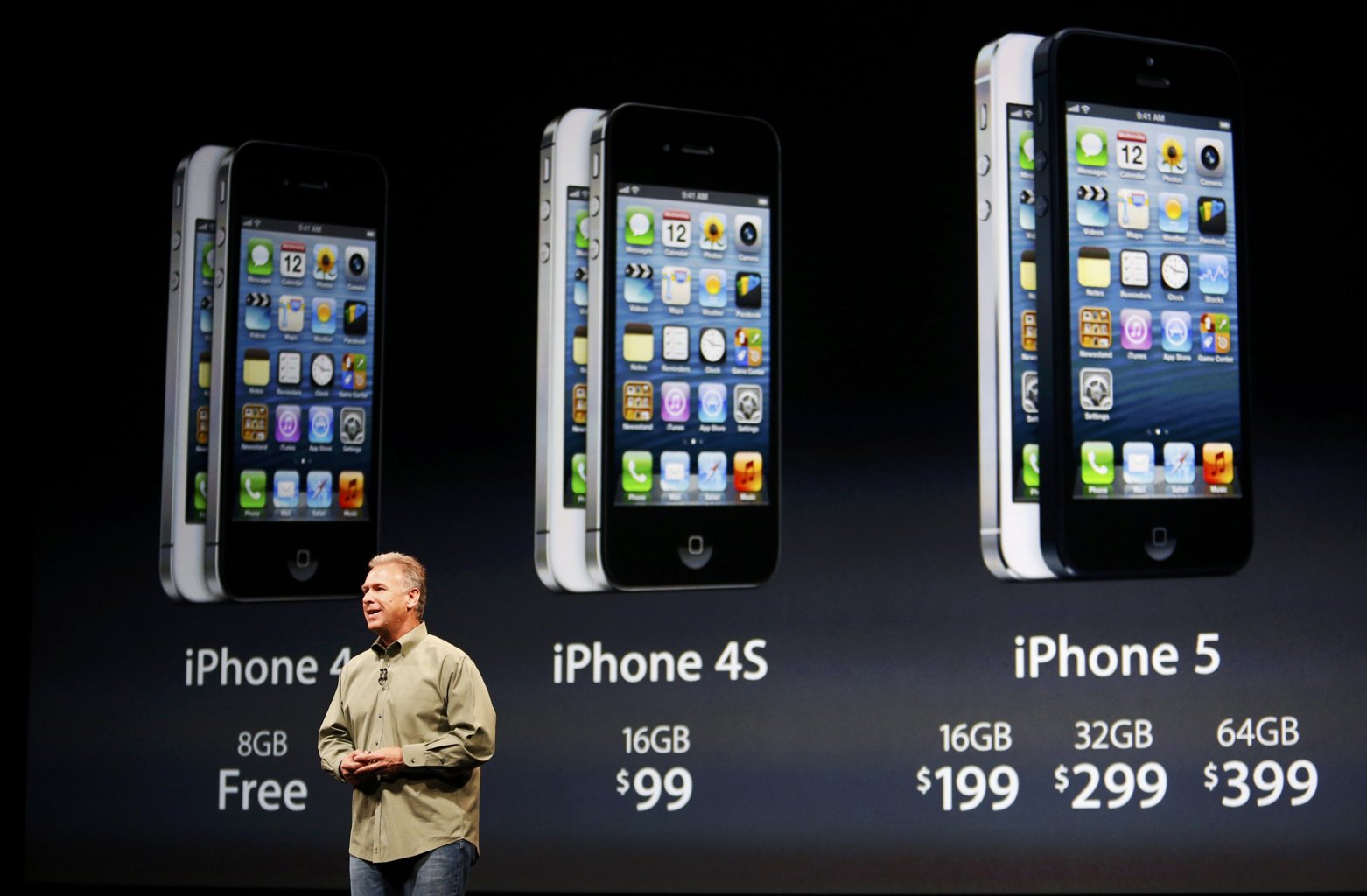 Phil Schiller, senior vice president of worldwide marketing at Apple Inc, speaks about iPhone 5 pricing during Apple Inc.