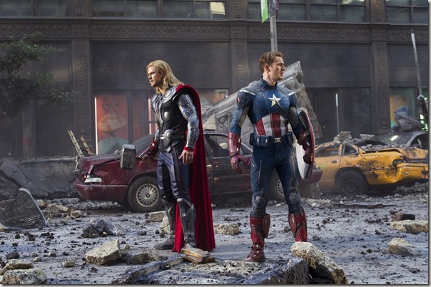 “Marvel's The Avengers”
Thor (Chris Hemsworth) and Captain America (Chris Evans) join forces in “Marvel’s The Avengers,” opening in theaters on May 4, 2012. The Joss Whedon–directed action-adventure is presented by Marvel Studios in association with Paramount Pictures and also stars Robert Downey Jr., Mark Ruffalo, Scarlett Johansson, Jeremy Renner and Samuel L. Jackson.
© 2011 MVLFFLLC. TM & © 2011 Marvel. All Rights Reserved. “Marvel's The Avengers”
Thor (Chris Hemsworth) and Captain America (Chris Evans) join forces in “Marvel’s The Avengers,” opening in theaters on May 4, 2012. The Joss Whedon–directed action-adventure is presented by Marvel Studios in association with Paramount Pictures and also stars Robert Downey Jr., Mark Ruffalo, Scarlett Johansson, Jeremy Renner and Samuel L. Jackson.
© 2011 MVLFFLLC. TM & © 2011 Marvel. All Rights Reserved.