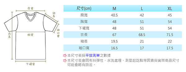 bodyfeel体感服飾 夏季涼感抗UV防曬冰涼衣 男款V領T恤尺寸說明圖