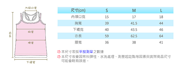 bodyfeel体感服飾 夏季涼感抗UV防曬冰涼衣 女款假兩件式Bra背心尺寸說明圖