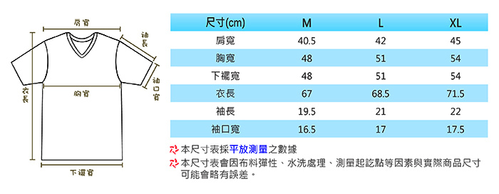 bodyfeel体感服飾 夏季涼感抗UV防曬冰涼衣 男款V領T恤尺寸說明圖