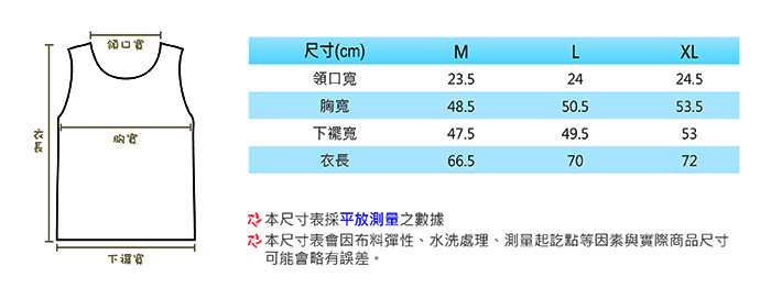 bodyfeel体感服飾 夏季涼感抗UV防曬冰涼衣 男款坦克背心尺寸說明圖