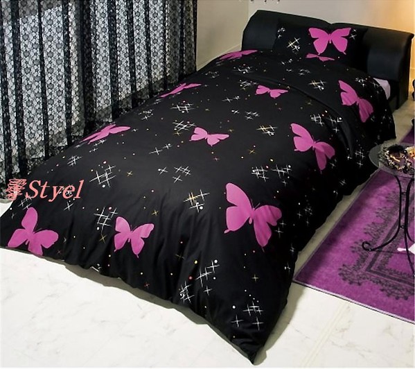 蝶泳星夜純棉床包組黑色.jpg