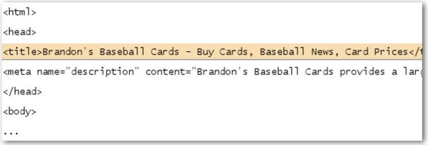 The title of the homepage for our baseball card site, which lists the business name and three