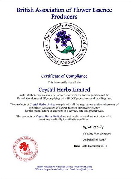Crystal Herbs英國花精製造商協會認證