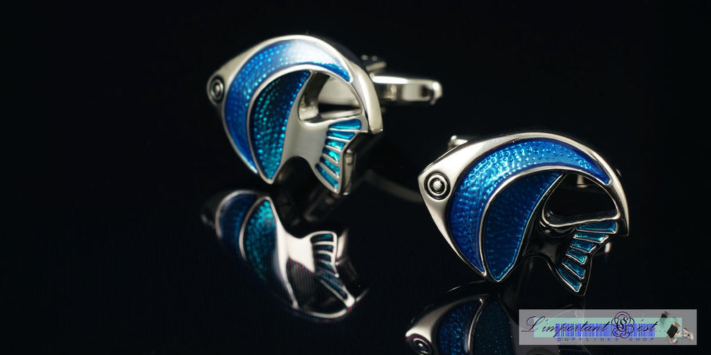 藍色琺瑯熱帶魚造型袖扣
