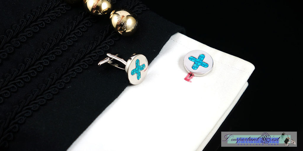 藍十字琺瑯鏡面袖扣