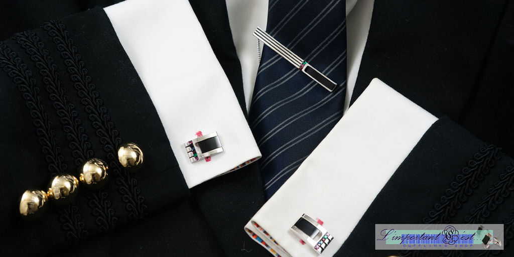 Ugo Conti 流線造型瑪瑙袖扣領帶夾套組