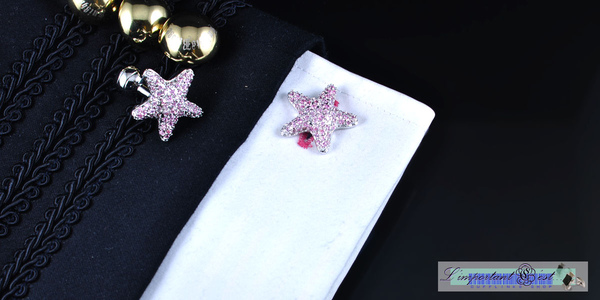 海星造型粉色爪鑲鋯石鍍鉑金袖扣