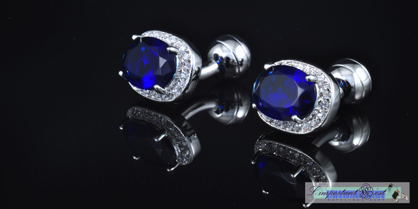 奢華爪鑲藍寶鋯石鍍鉑金袖扣
