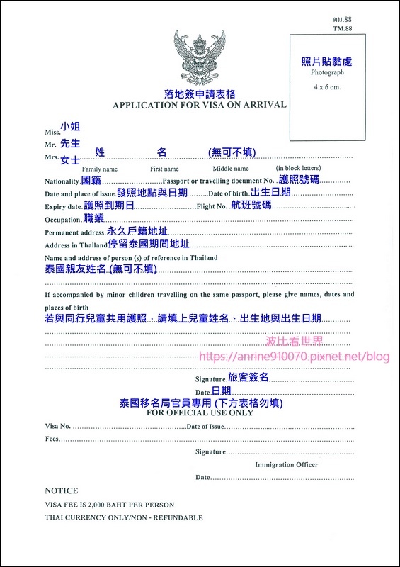 泰国电子签证官网图片