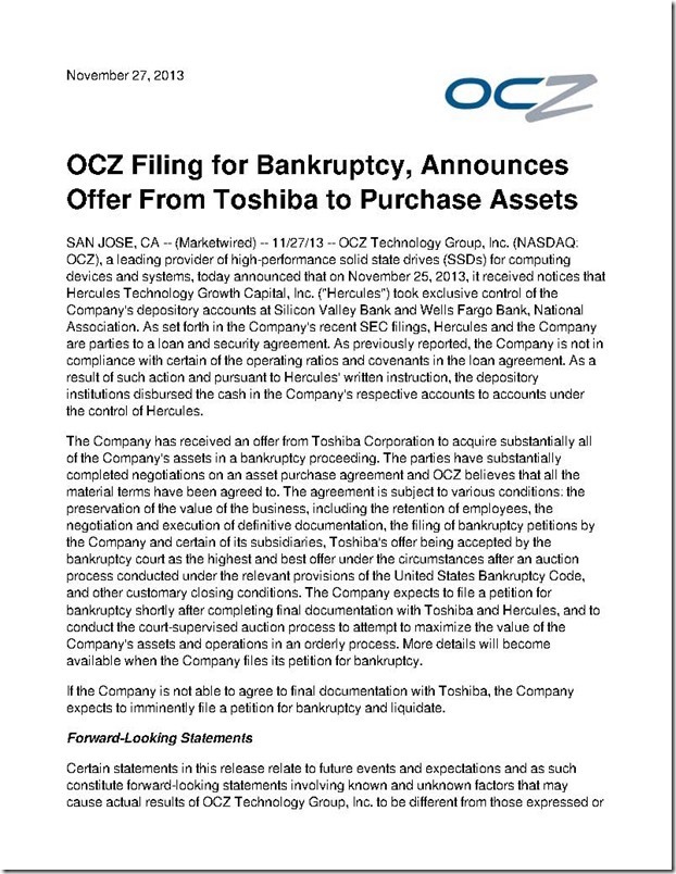2013-11-27_OCZ_Filing_for_Bankruptcy_Announces_Offer_From_To_3004_頁面_1 2013-11-27_OCZ_Filing_for_Bankruptcy_Announces_Offer_From_To_3004_頁面_1