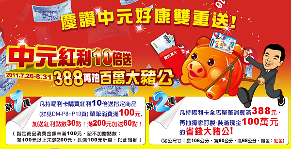 全聯福利中心-慶讚中元好康雙重送 滿388元抽百萬大豬公 全聯福利中心-慶讚中元好康雙重送 滿388元抽百萬大豬公
