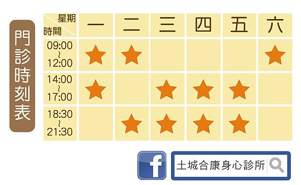 土城合康身心科診所門診時刻表