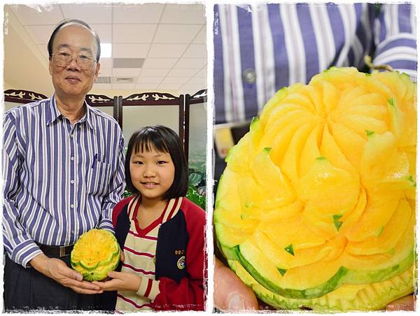 404莉惠媽咪送給校長爺爺的康橋生日快樂花，是西瓜雕刻的喔！