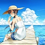 brunettes water ocean clouds blue eyes long hair shorts straw hat anime girls summer dress skies_www.wallpapernono.com_40