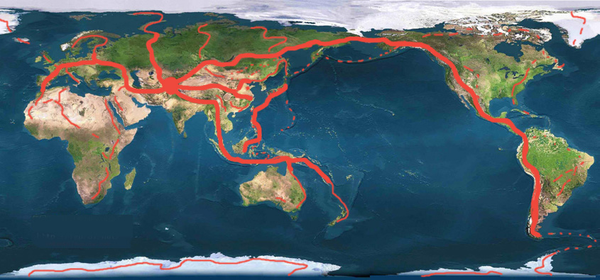 世界龍脈分布圖。圖片來源：中國崑崙龍脈圖