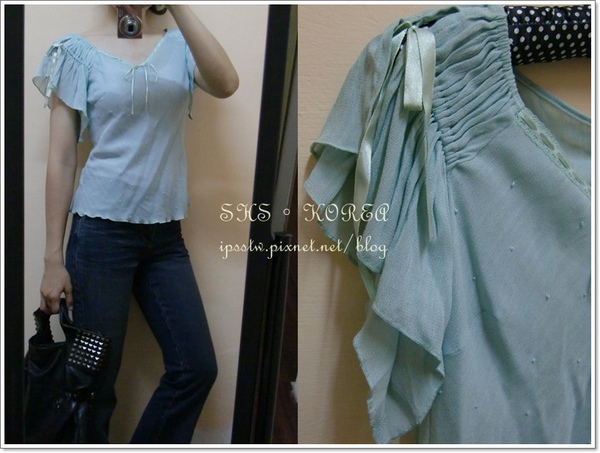 湖水綠肩蝴蝶結上衣-1.jpg