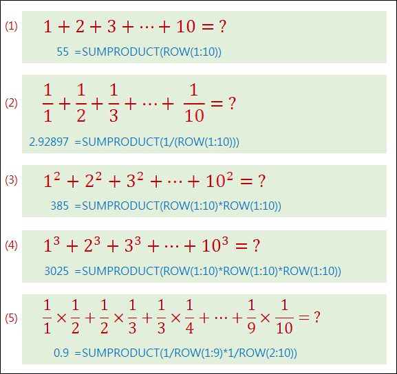 Excel-利用SUMPRODUCT函數求數學公式的解(ROW,MOD) Excel-利用SUMPRODUCT函數求數學公式的解(ROW,MOD)
