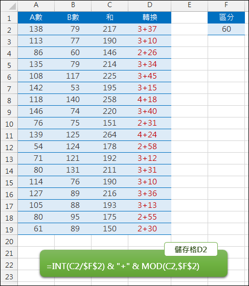 Excel-數字分解二部分(MOD,INT) Excel-數字分解二部分(MOD,INT)