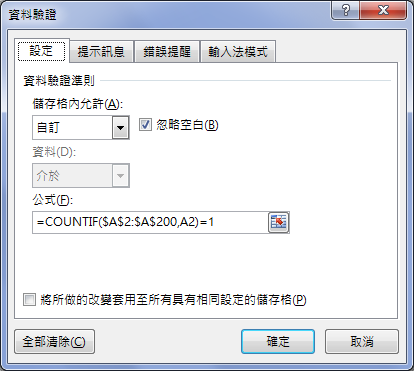 同一欄不允許輸入重覆的內容(設定格式化條件,資料驗證) 同一欄不允許輸入重覆的內容(設定格式化條件,資料驗證)