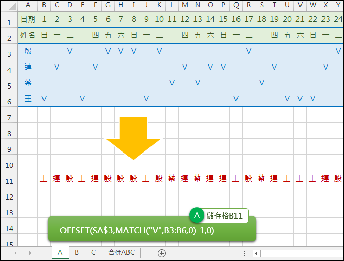 Excel-多個工作表資料集合在一個工作表(OFFSET,MATCH,INDIRECT) Excel-多個工作表資料集合在一個工作表(OFFSET,MATCH,INDIRECT)