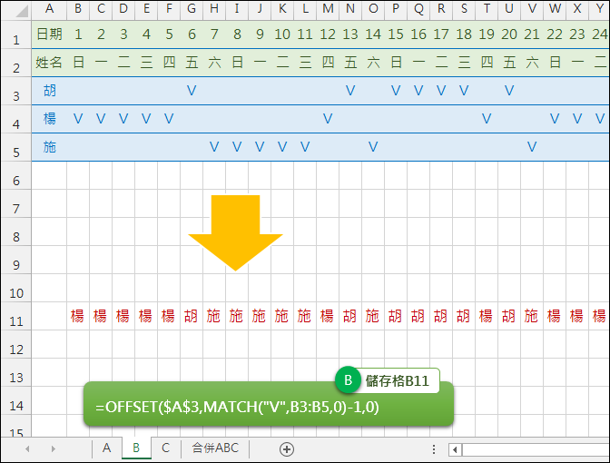 Excel-多個工作表資料集合在一個工作表(OFFSET,MATCH,INDIRECT) Excel-多個工作表資料集合在一個工作表(OFFSET,MATCH,INDIRECT)