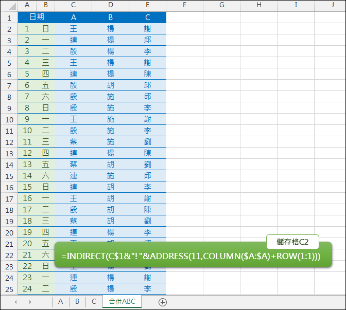 Excel-多個工作表資料集合在一個工作表(OFFSET,MATCH,INDIRECT) Excel-多個工作表資料集合在一個工作表(OFFSET,MATCH,INDIRECT)