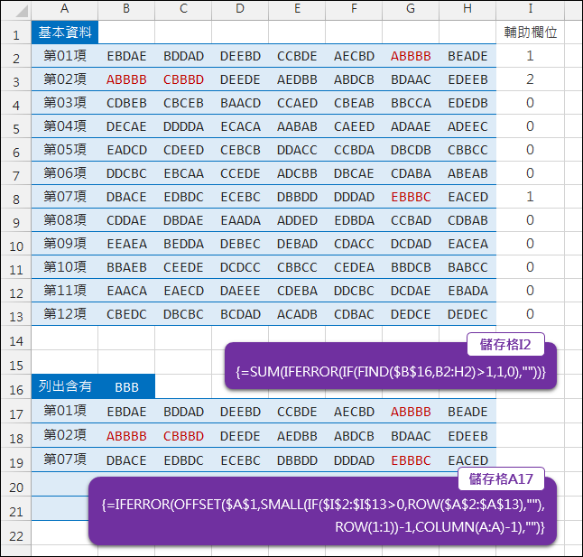 Excel-列出含有特字元的清單(SMALL,ROW,COLUMN,陣列公式) Excel-列出含有特字元的清單(SMALL,ROW,COLUMN,陣列公式)
