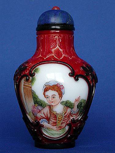 旧家珍蔵品 紫銅胎 琺瑯彩 花鳥紋 鼻煙壺 擺件 根付 裝身具 文房置物