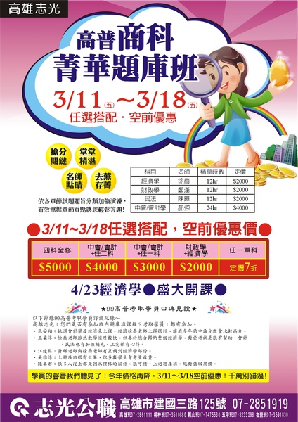 高普考商科菁華題庫班 高普考商科菁華題庫班