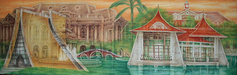 簡錦清所繪的膠彩畫「台中之美」.2005.448x145cm