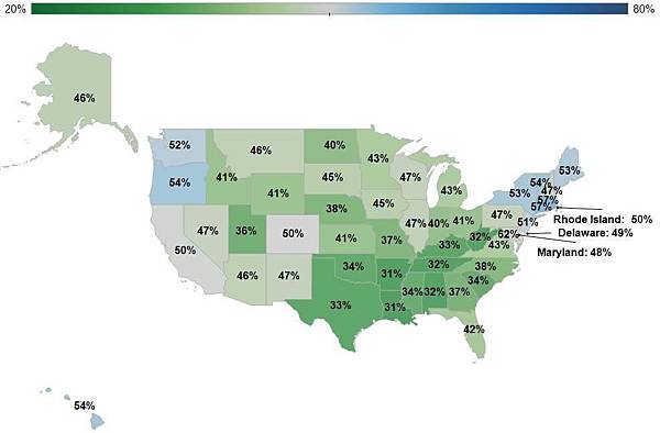 美國各州同性婚姻支持度