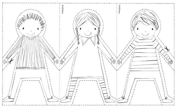 紙娃娃手牽手著色紙型-blog