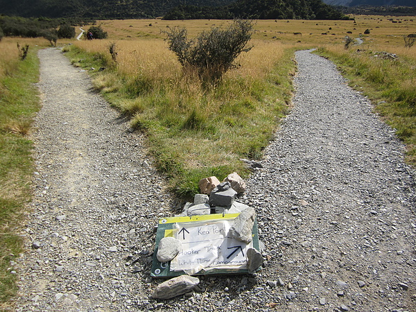 左邊往Kea point,右邊往Hooker Valley 左邊往Kea point,右邊往Hooker Valley