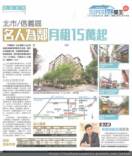 北市/信義區 名人為鄰 月租15萬起