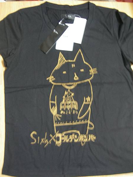 ネコグッズ◆Sixh.ねこじろうTシャツ・レディス黒金Mh.NAOTO.JPG