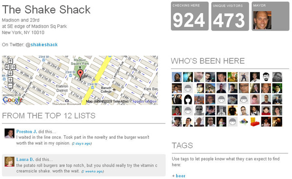 Shake Shack's Foursquare Page