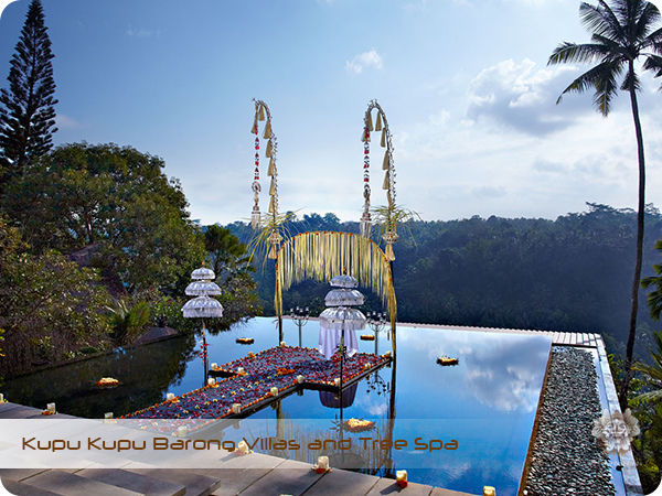 Kupu Kupu Barong Resort and Tree Spa Balinese Sunset Wedding at Lobby Pond