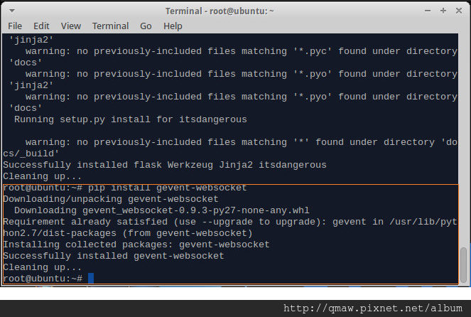 sudo pip install gevent-websocket