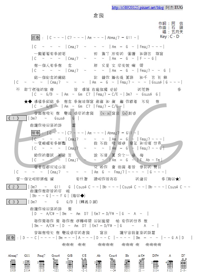 五月天 - 倉頡 - 阿杰製作樂譜 五月天 - 倉頡 - 阿杰製作樂譜