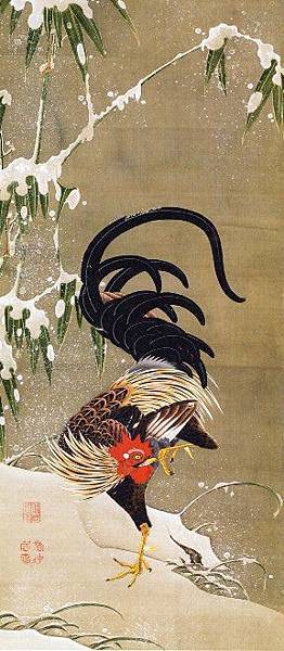 若冲雪中雄雞圖 若冲雪中雄雞圖