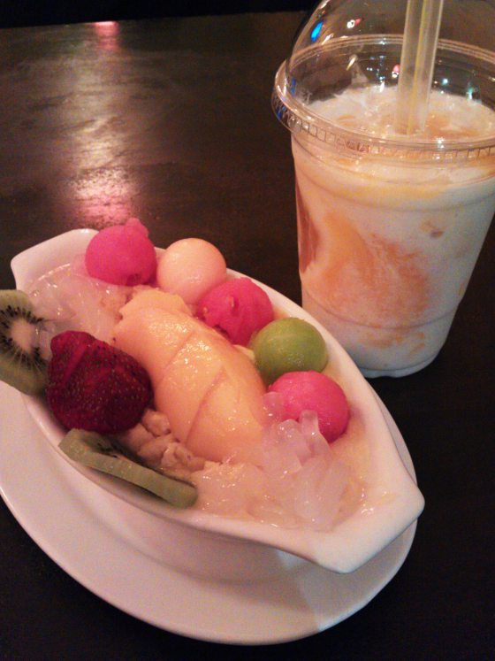 Mango Pudding with Mix Fruits + Crystal snow jelly in mango and coconut juice