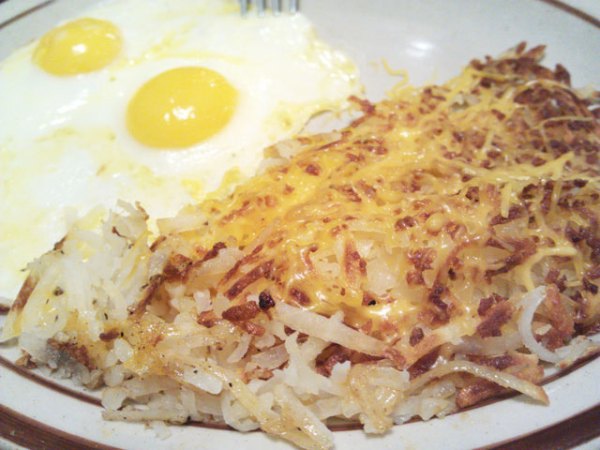 Hash Brown with Cheese, Sunny side up eggs