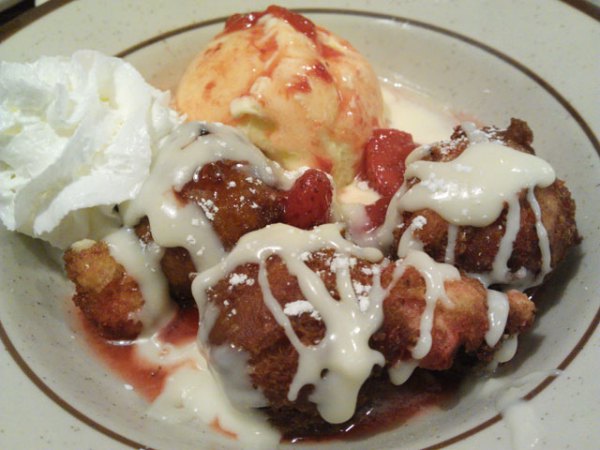Pancake Hush Poppies with Strawberry Ice Cream